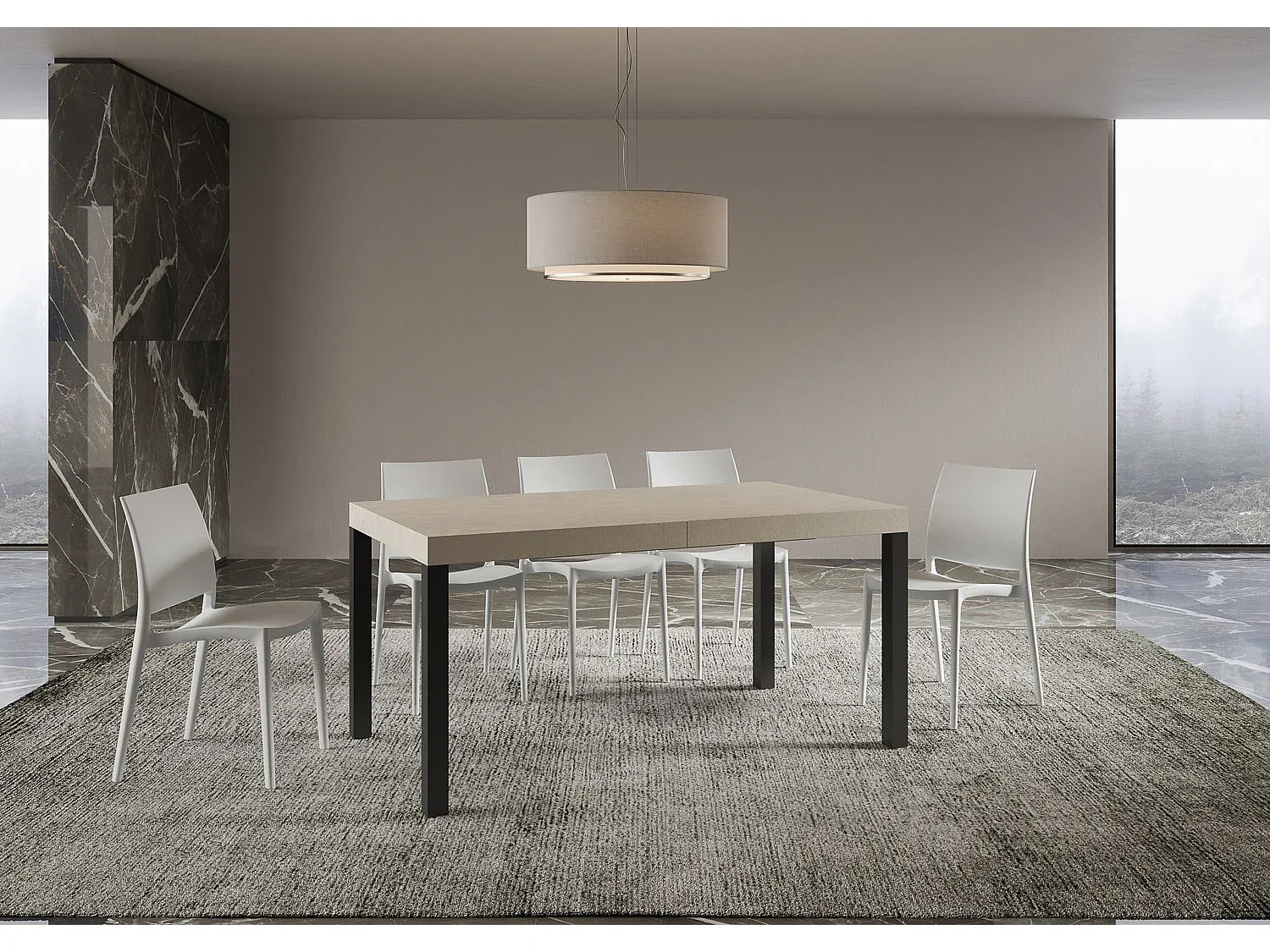 Erweiterbarer Esstisch aus Kaschmir mit Metallgestell in Anthrazit-Velessaliving