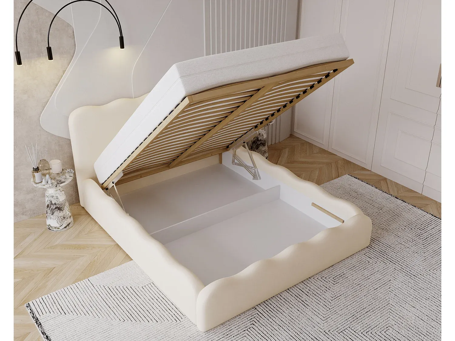 Polsterbett 180x200 mit Lattenrost und Bettkasten in Dunkelgrau-Velessaliving