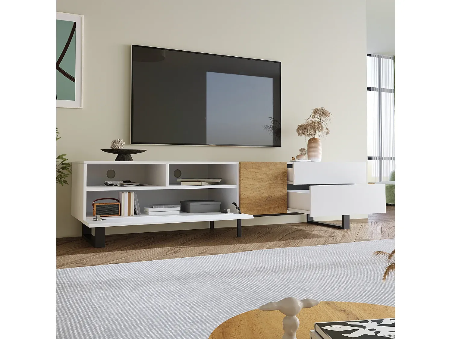 Moderner Fernsehtisch mit Stauraum und Tür-Velessaliving