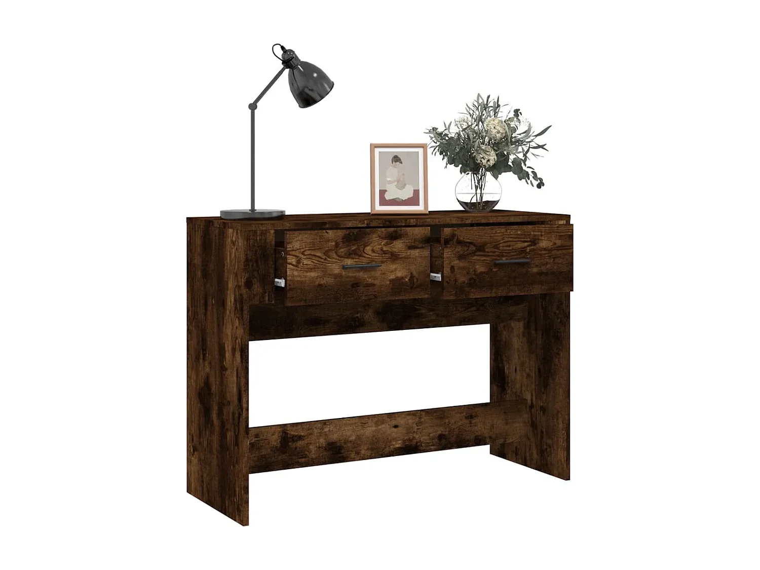 Eleganter Konsolentisch aus Holzwerkstoff, Räuchereiche Finish, 100x39x75 cm-Velessaliving