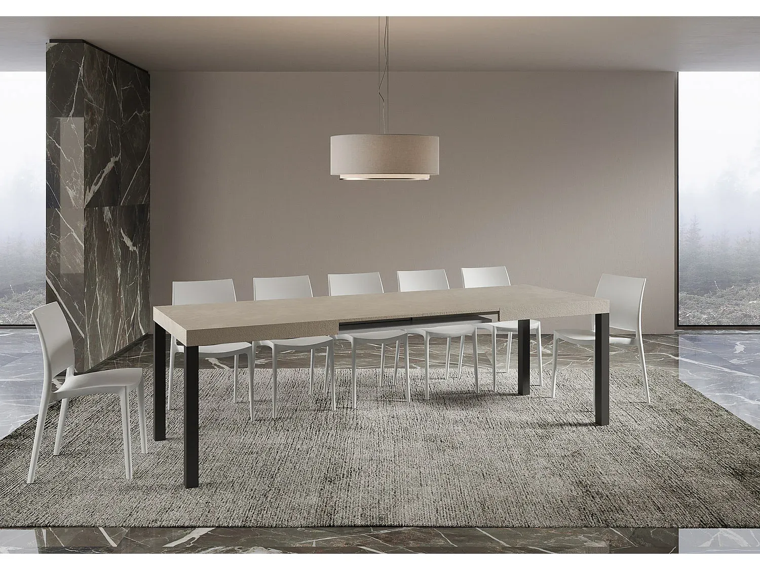 Erweiterbarer Esstisch aus Kaschmir mit Metallgestell in Anthrazit-Velessaliving