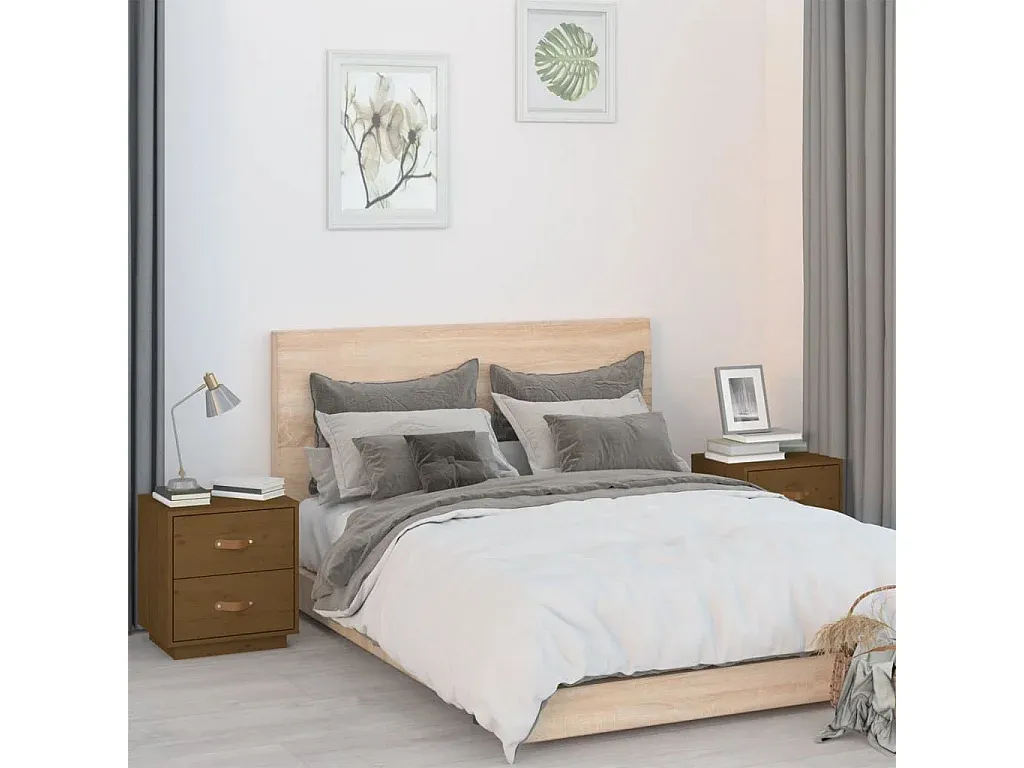Set aus 2 Nachttischen aus Kiefernholz in Honigbraun-Velessaliving