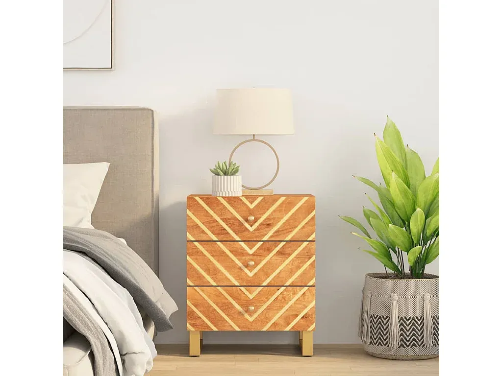 Moderner Nachttisch Holzdesign mit Metallakzenten-Velessaliving