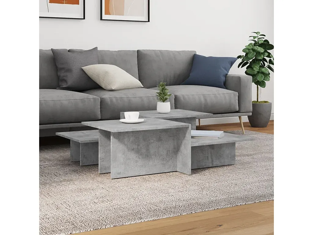 Moderner Couchtisch aus Betongrauem Holzwerkstoff, 2er-Set-Velessaliving