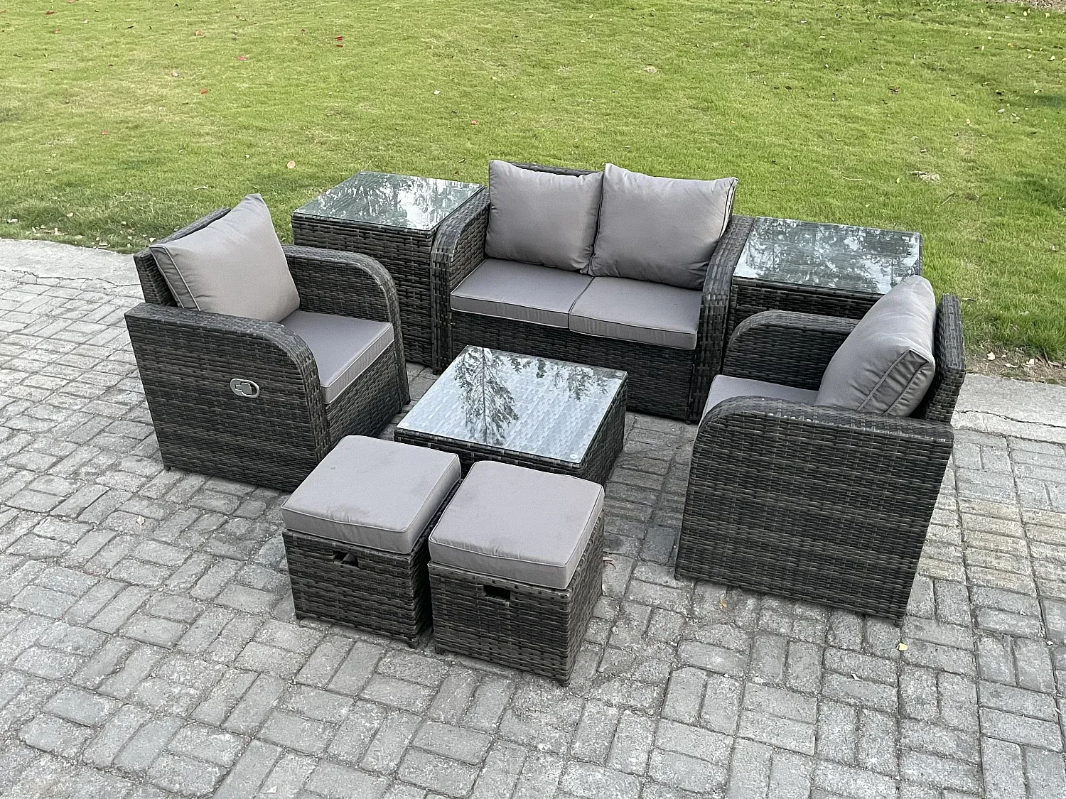 Garten Sitzgruppe Polyrattan für Terrasse, 6 Personen, Dunkelgrau-Velessaliving
