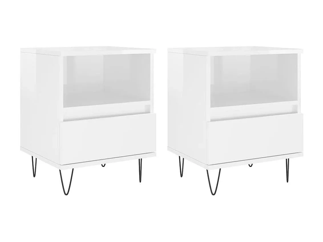 Nachttische im Hochglanz-Weiß 40x35x50 cm aus Holzwerkstoff-Velessaliving