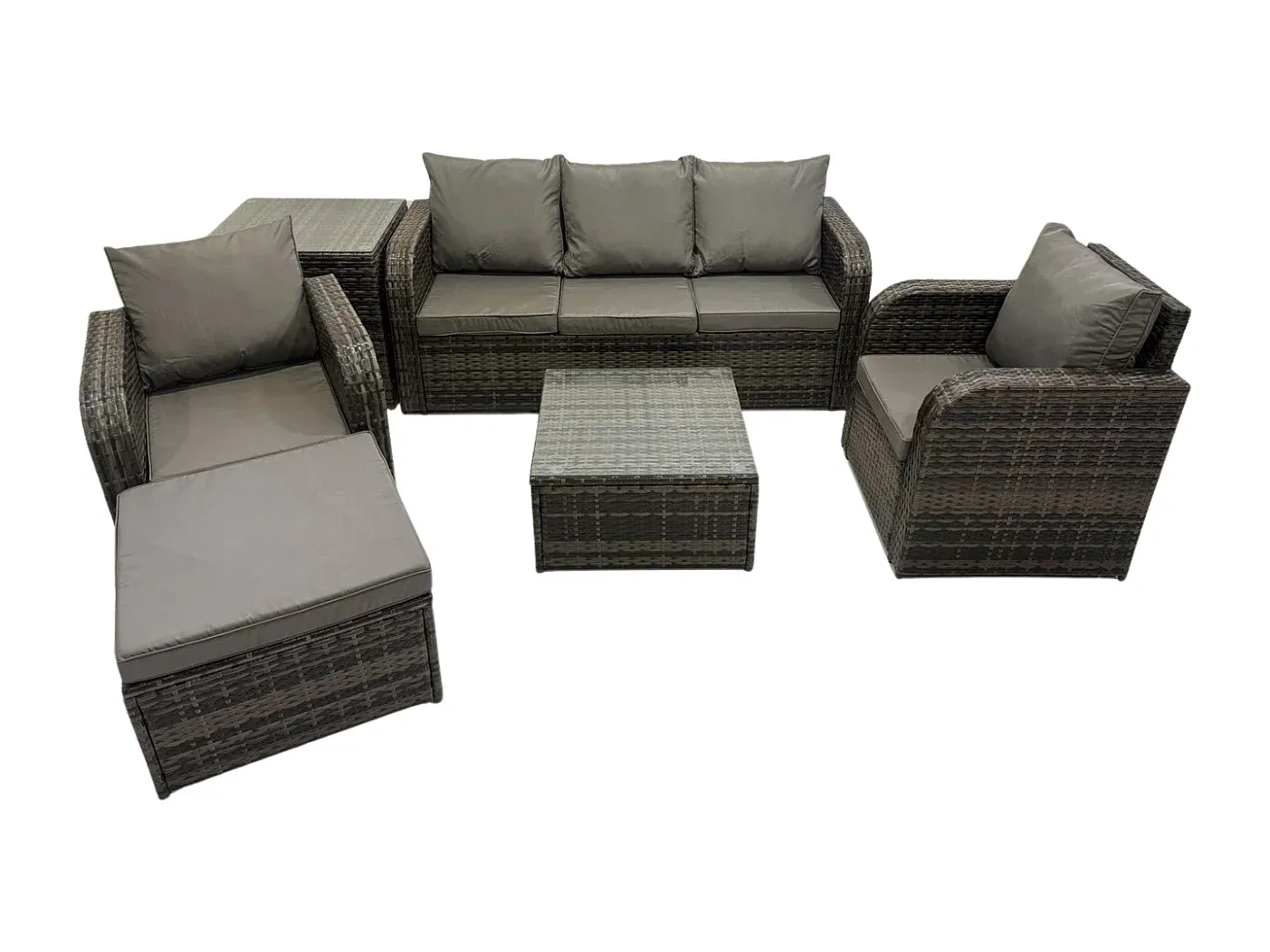 6-Personen Rattan Lounge-Set mit Liegestühlen und Beistelltisch in Dunkelgrau-Velessaliving