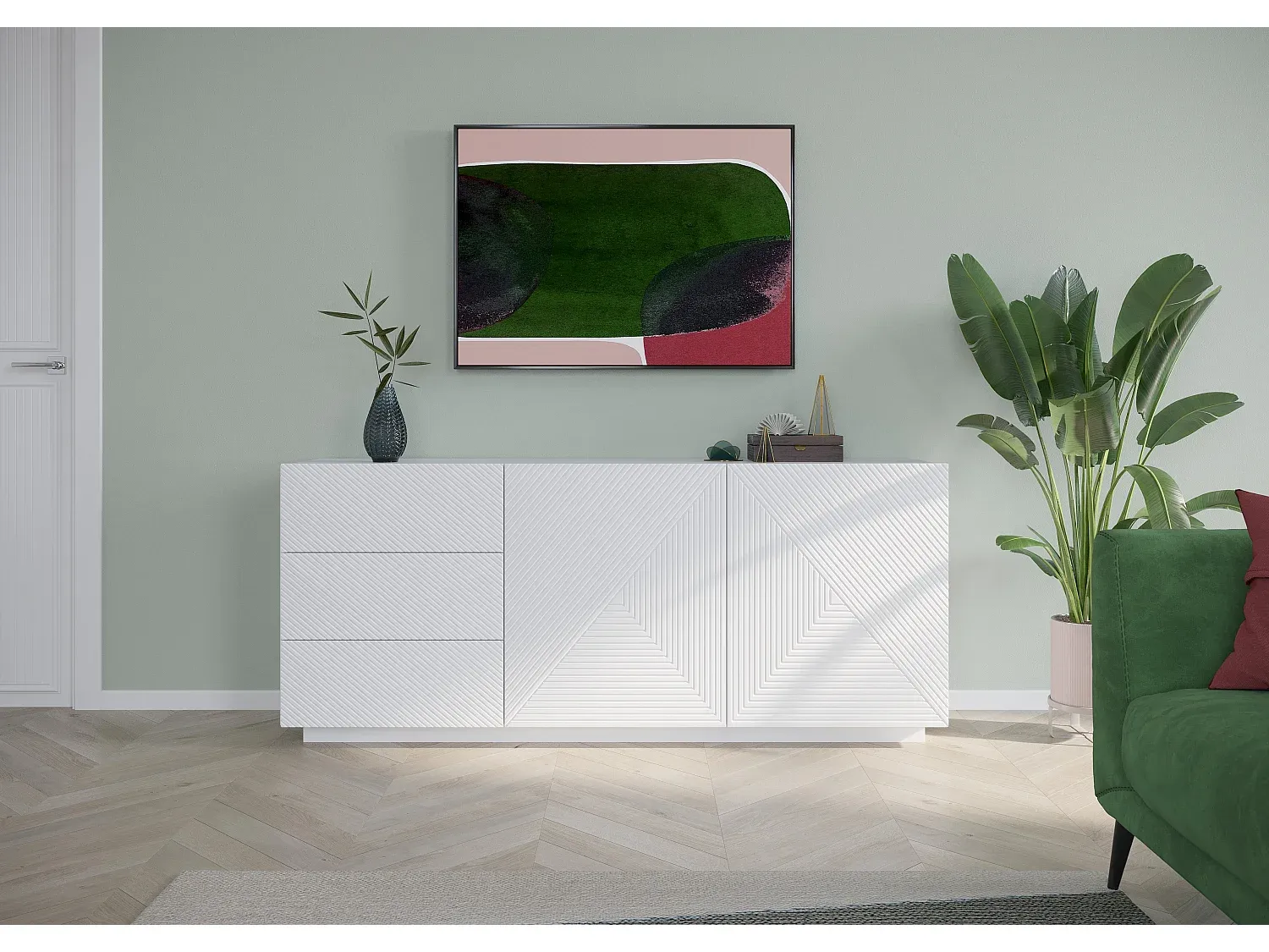 Elegantes Sideboard mit Türen und Schubladen, Holzdesign, 167 x 43 cm-Velessaliving
