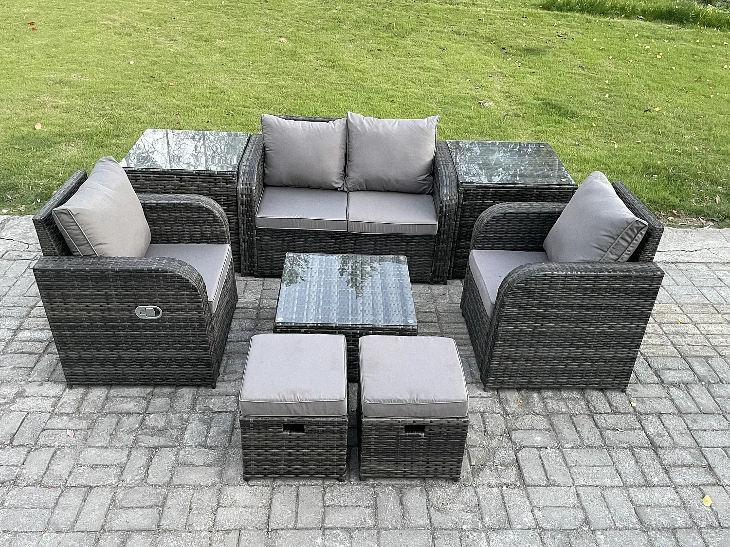 Garten Sitzgruppe Polyrattan für Terrasse, 6 Personen, Dunkelgrau-Velessaliving