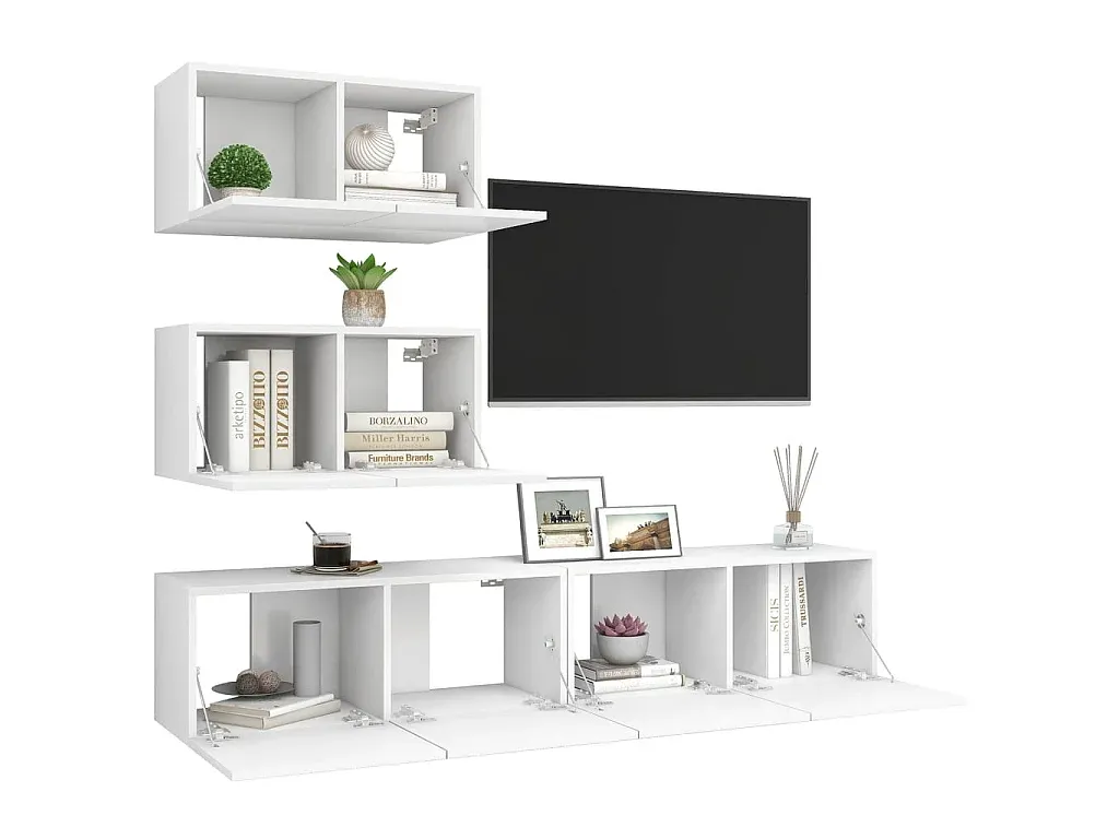 Moderner 4-teiliger TV-Schrank-Set in Weiß-Velessaliving