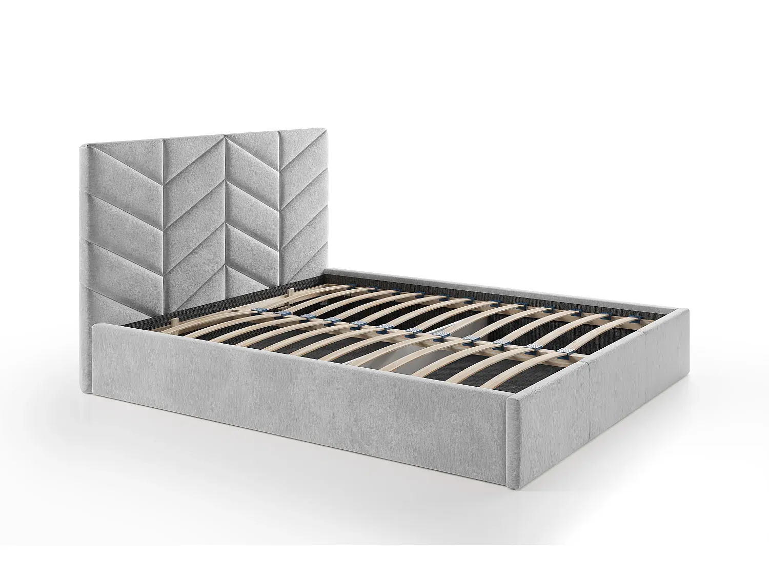 Graues Bett mit Stauraum 140x190 cm aus Strukturstoff-Velessaliving