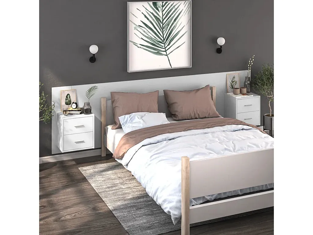 Moderner Wand-Nachttisch in Weiß-Velessaliving