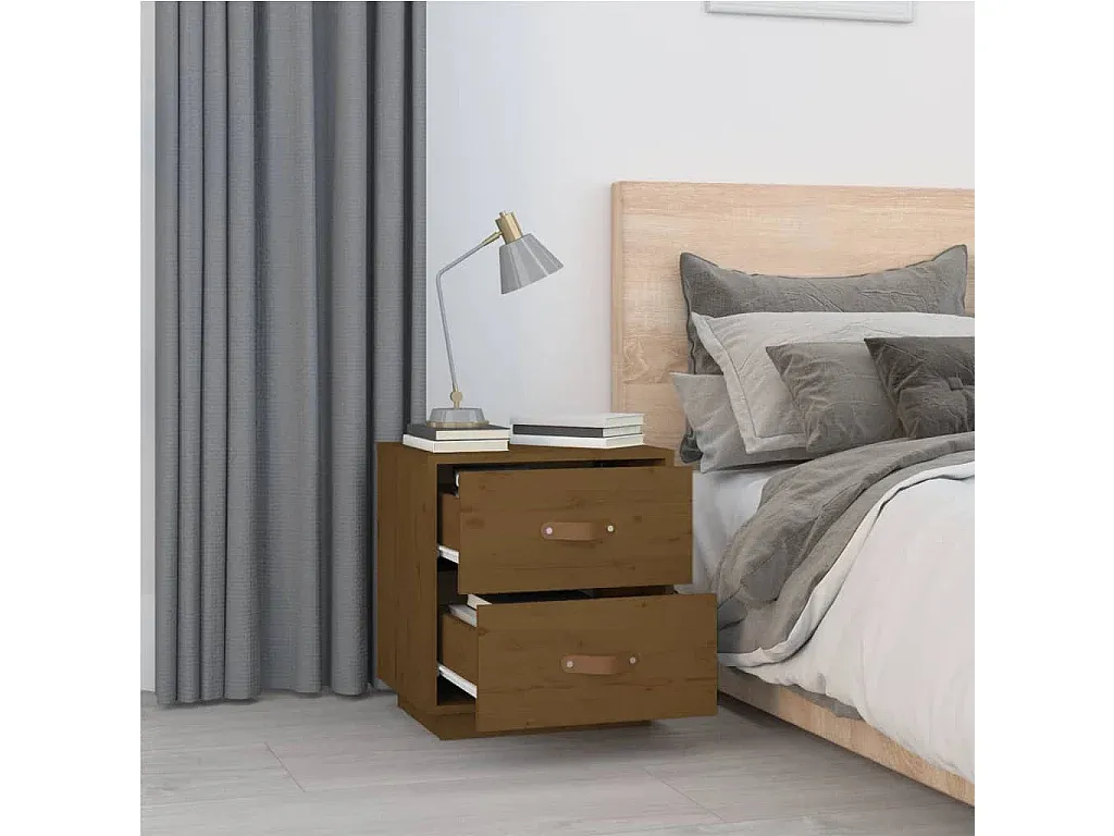 Set aus 2 Nachttischen aus Kiefernholz in Honigbraun-Velessaliving