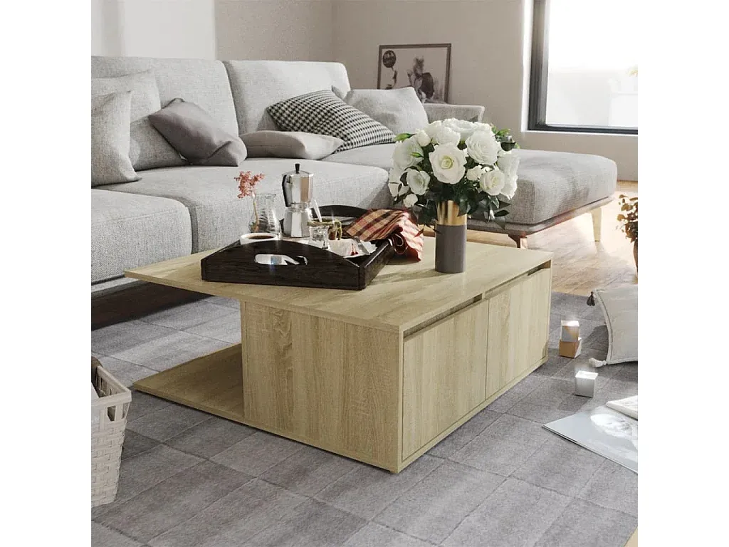 Moderner Couchtisch aus Holz in Sonoma-Eiche 80x80x31 cm-Velessaliving