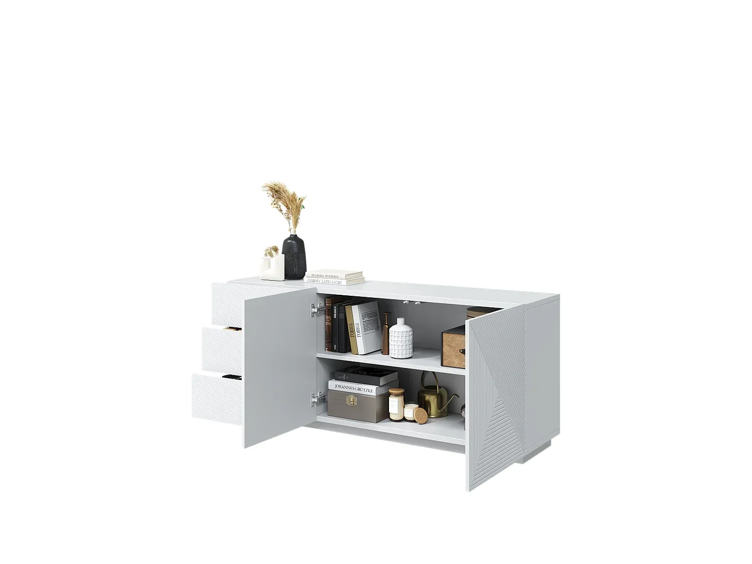 Elegantes Sideboard mit Türen und Schubladen, Holzdesign, 167 x 43 cm-Velessaliving