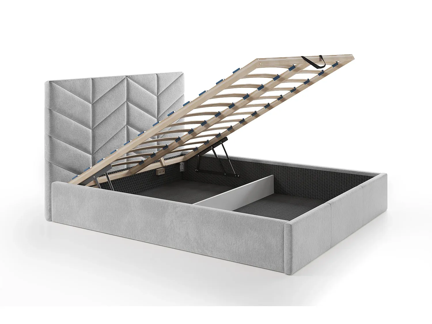 Graues Bett mit Stauraum 140x190 cm aus Strukturstoff-Velessaliving