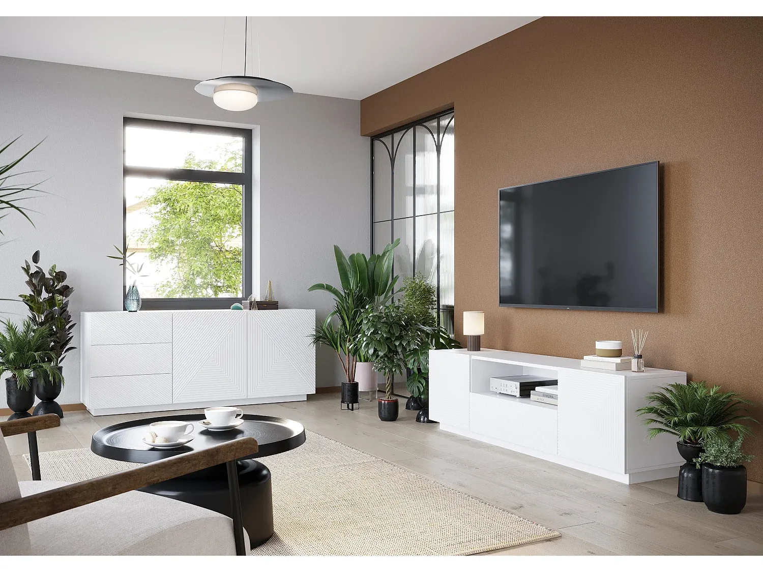 Elegantes Sideboard mit Türen und Schubladen, Holzdesign, 167 x 43 cm-Velessaliving