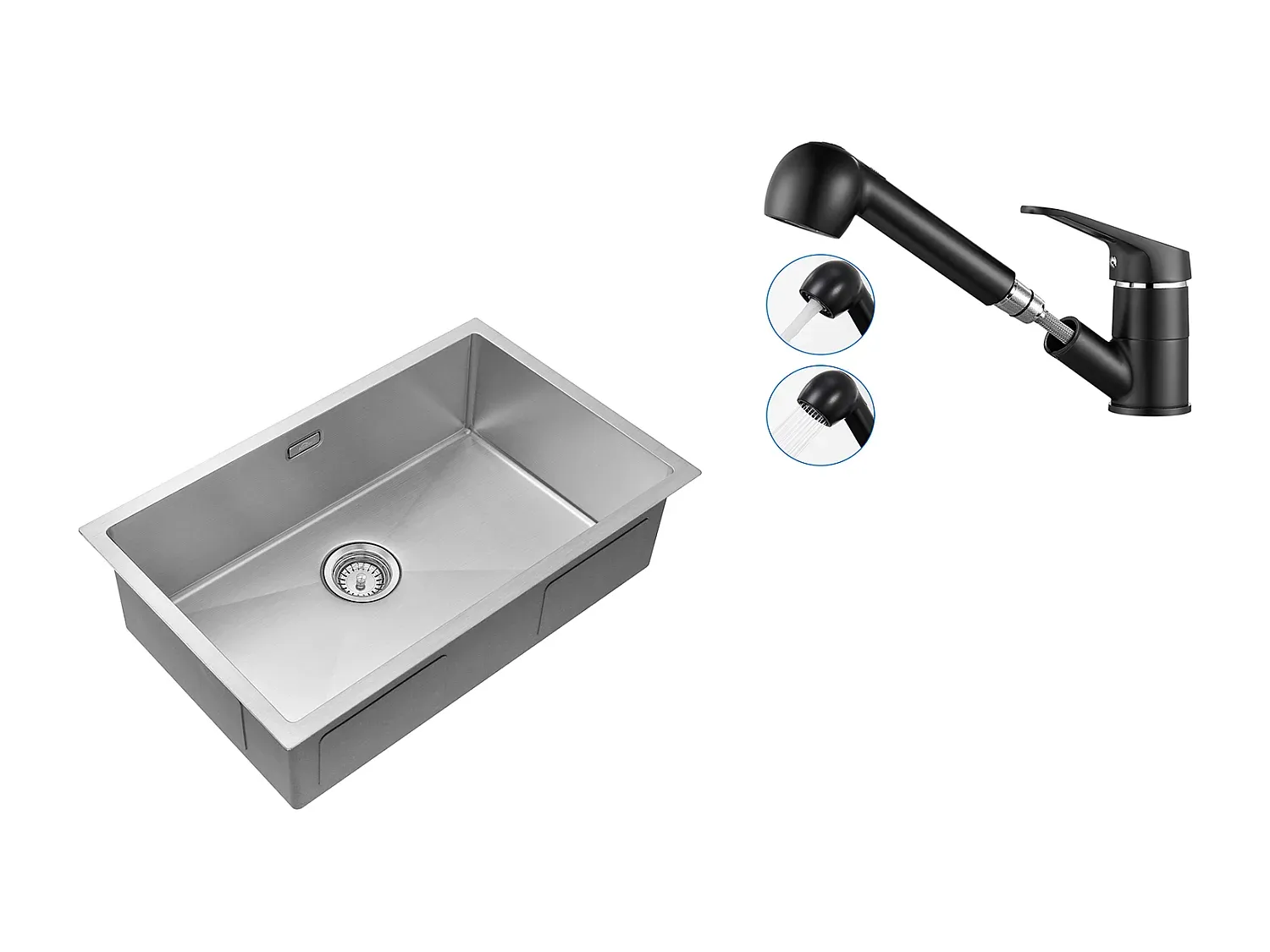 Einzelbecken Küchenspüle mit ausziehbarem Hahn und Siphon-Basneoion