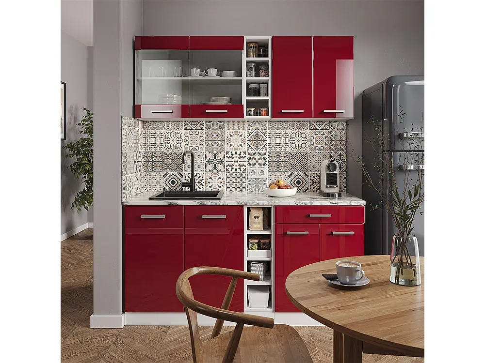 Kompakte Küchenzeile in Blau und Grau, 160 cm-Basneoion