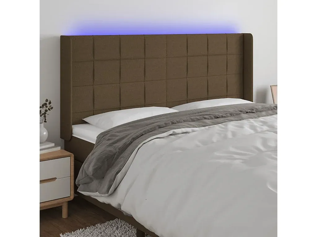 Bettkopfteil mit LED-Beleuchtung, Dunkelbraun, Stoff, 163x16x118/128 cm-Basneoion