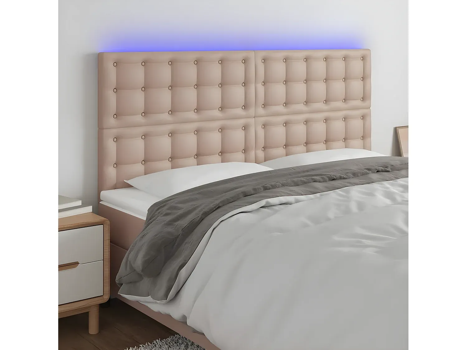 Modernes Bettkopfteil in Kunstleder, Cappuccino-Braun, 180x118/128 cm-Basneoion