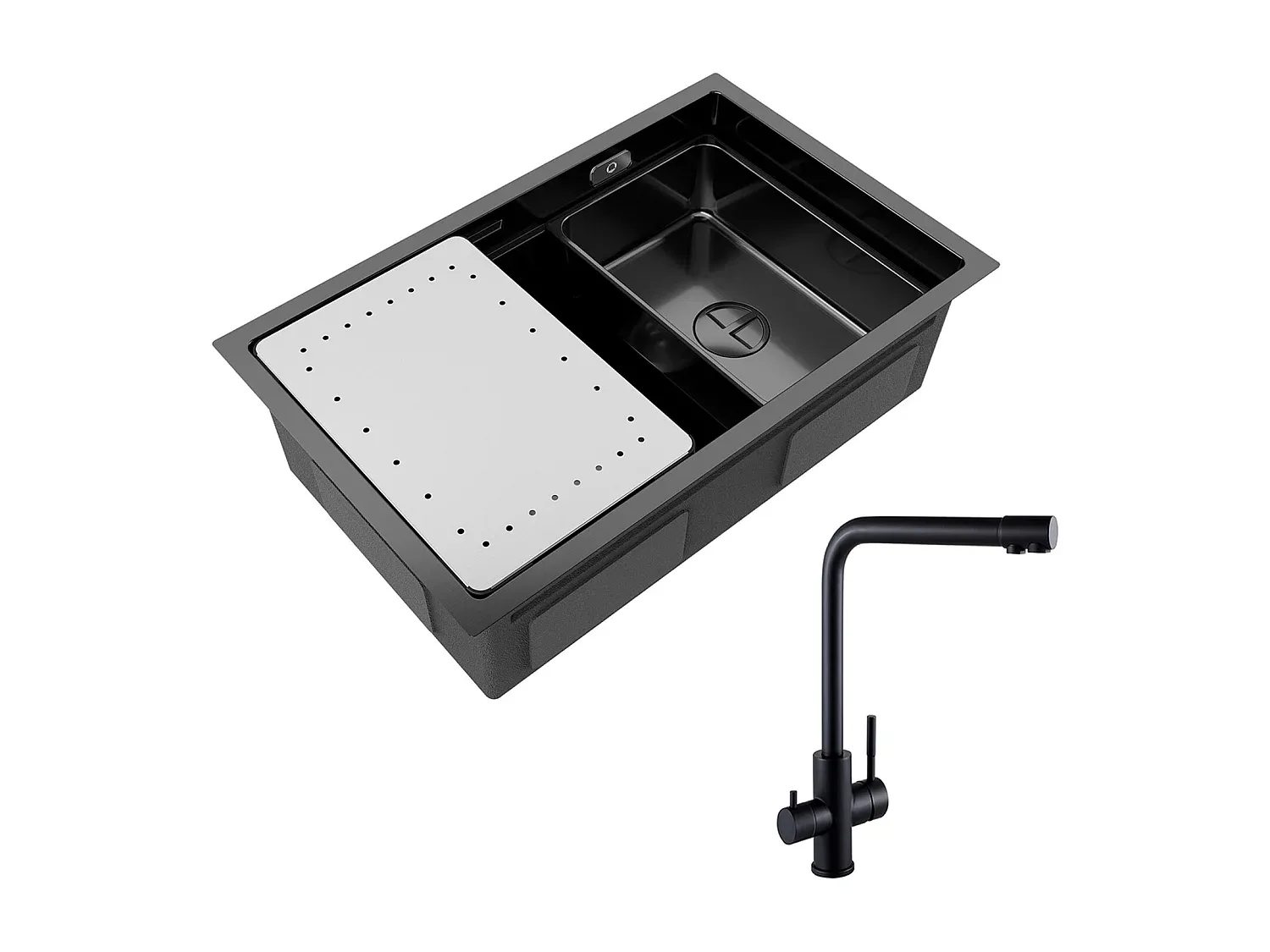 Moderne Edelstahl-Küchenspüle mit Abtropffläche und Mischbatterie-Basneoion