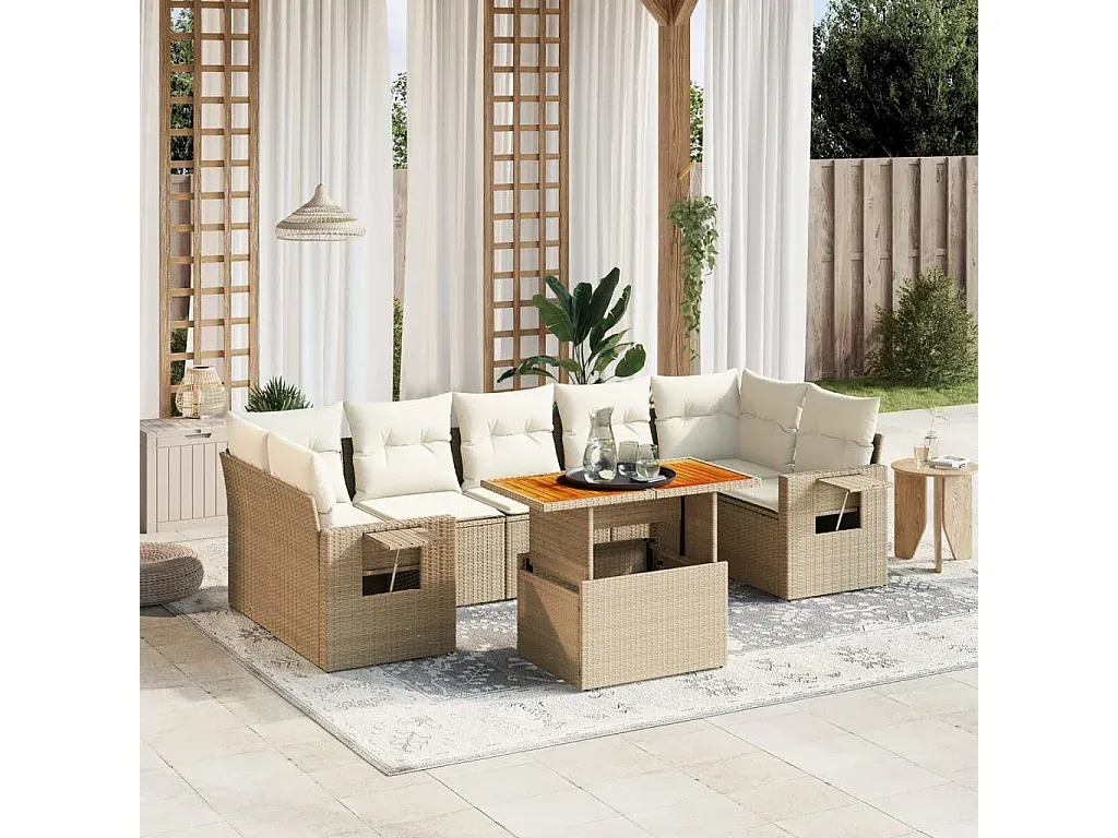 Outdoor-Sitzgruppe mit Kissen Beige Rattan-Basneoion