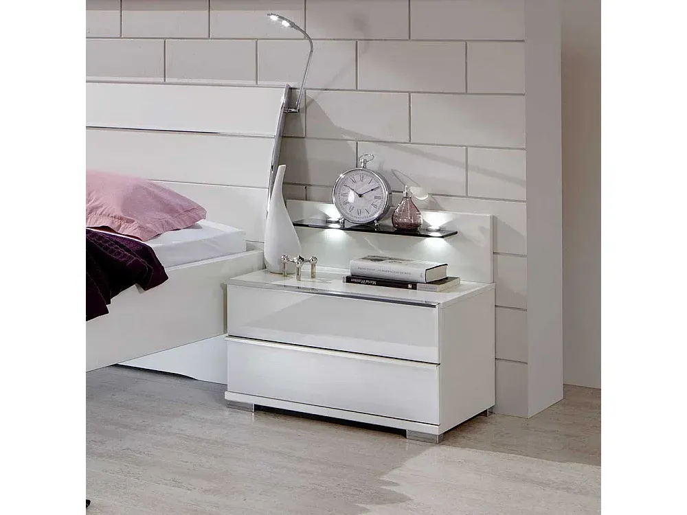 Zweiteiliges Nachttisch-Set mit Wandpaneel in Weiß-Basneoion