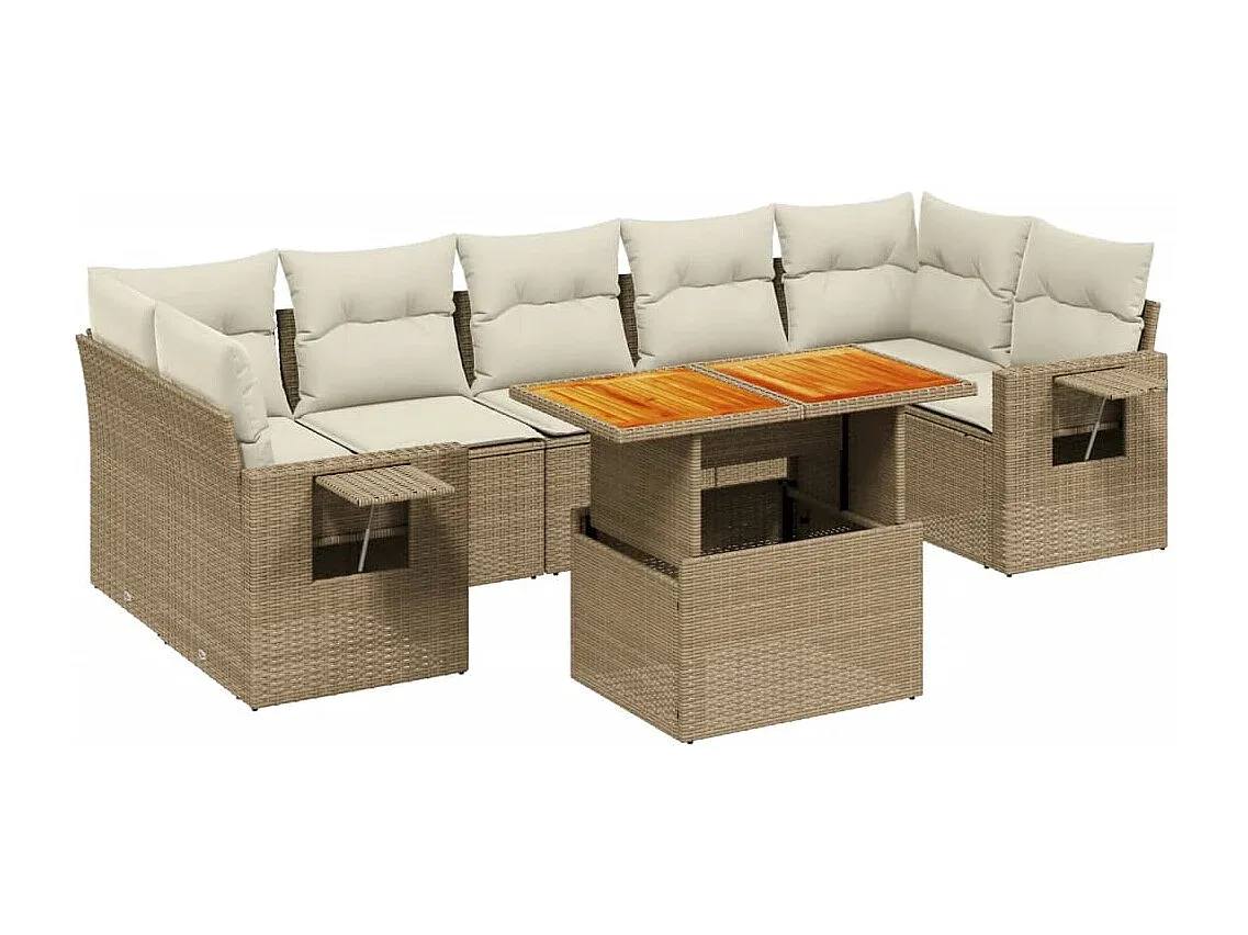 Outdoor-Sitzgruppe mit Kissen Beige Rattan-Basneoion