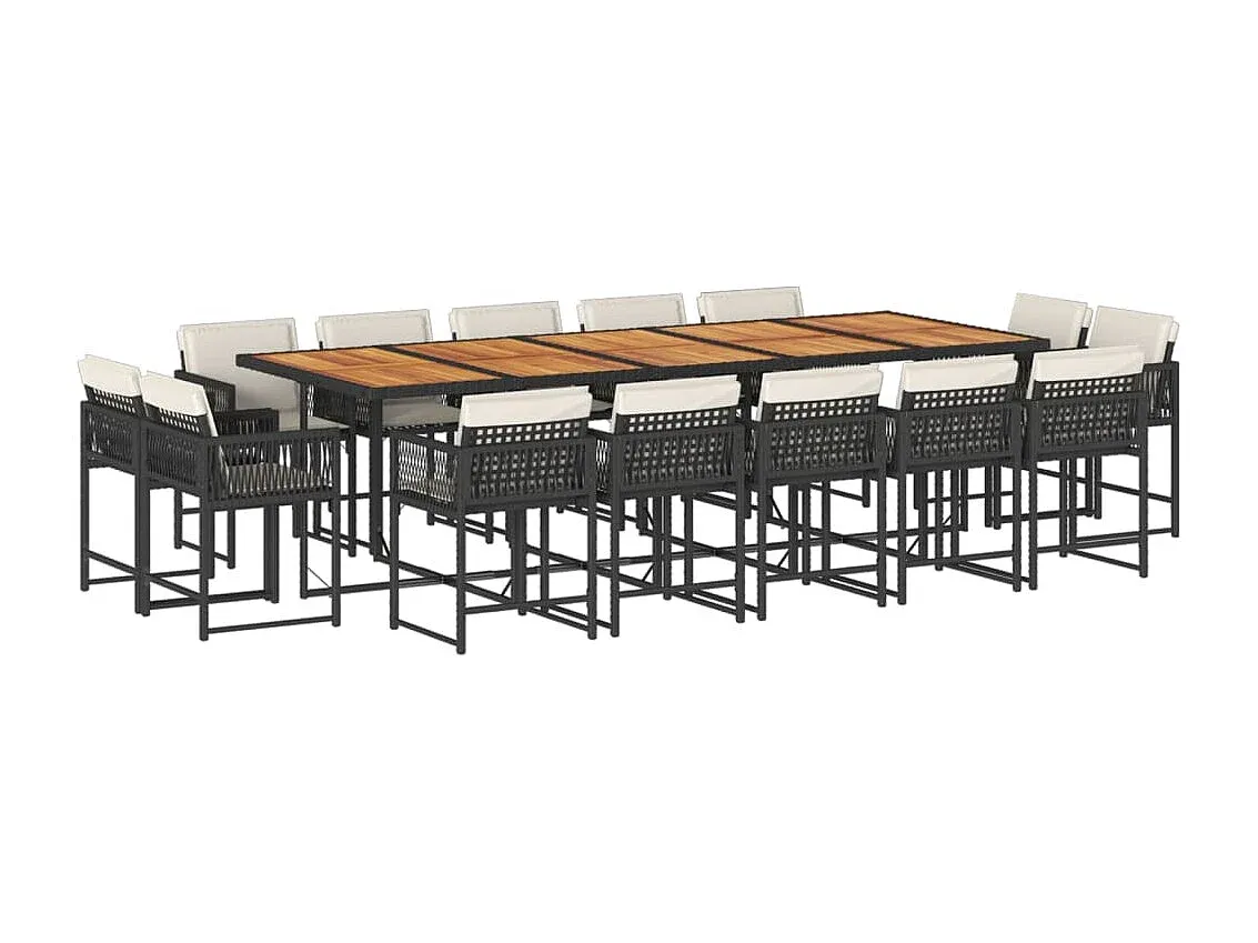 Große Garten-Essgruppe mit Kissen aus Schwarzem Polyrattan-Basneoion