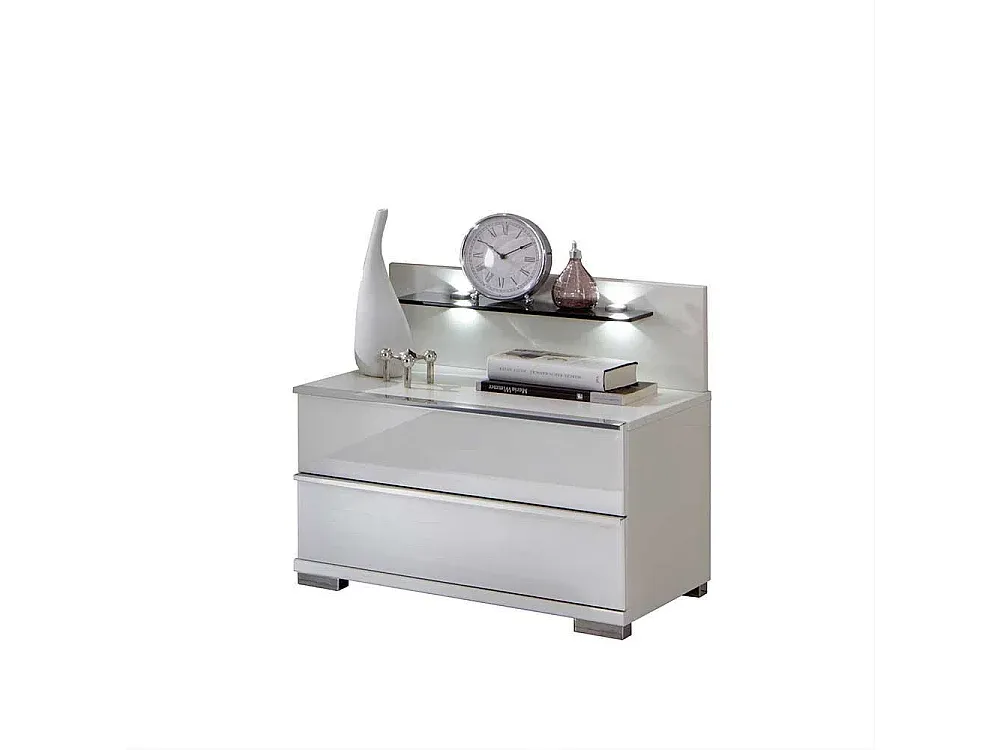 Zweiteiliges Nachttisch-Set mit Wandpaneel in Weiß-Basneoion