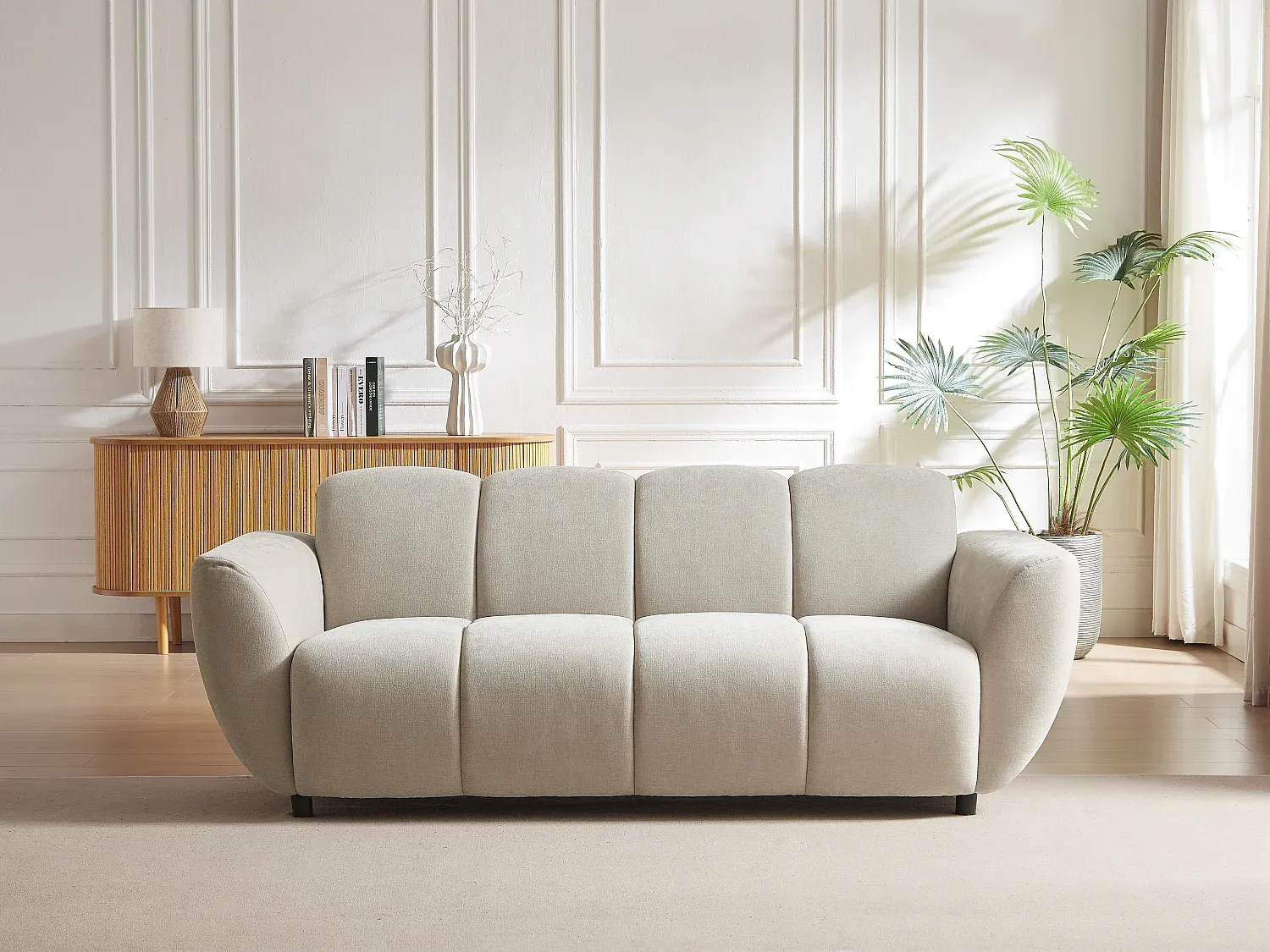 Bequemer 3-Sitzer Stoffsofa in Beige mit Stepp-Optik-Basneoion