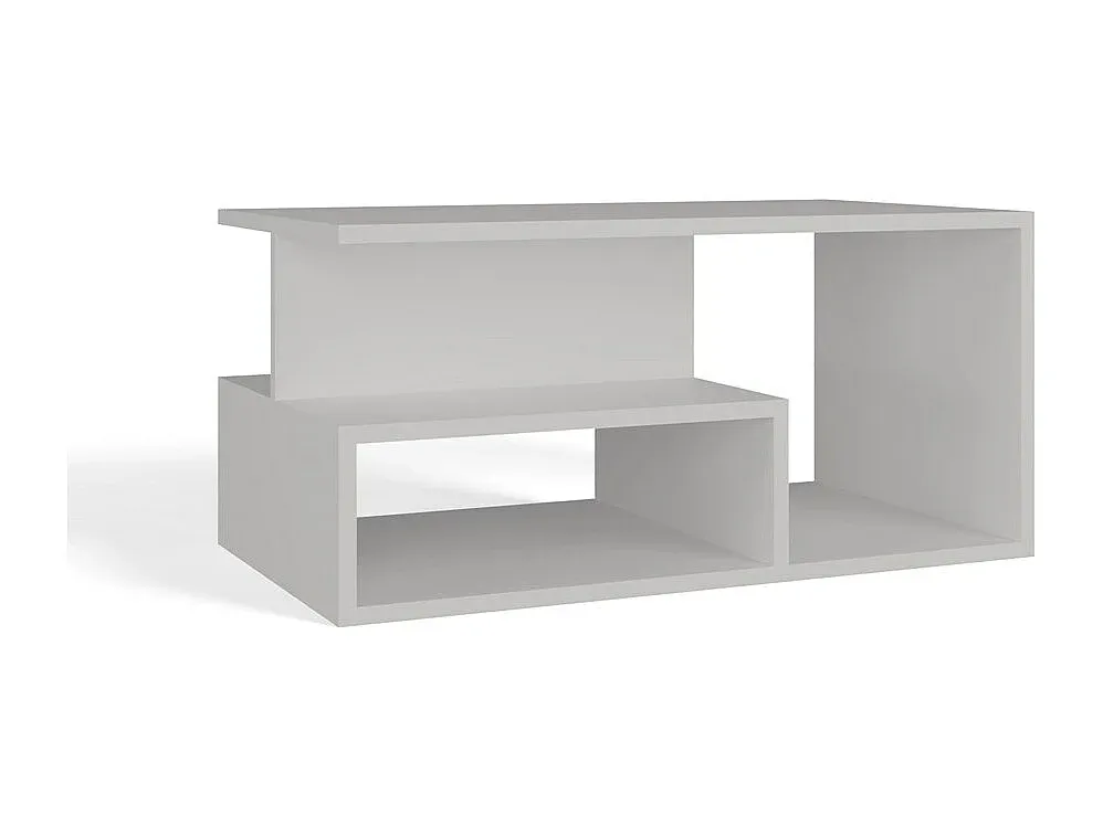 Moderner weißer Couchtisch mit Regal, rechteckige Form für Wohnzimmer oder Büro-Basneoion