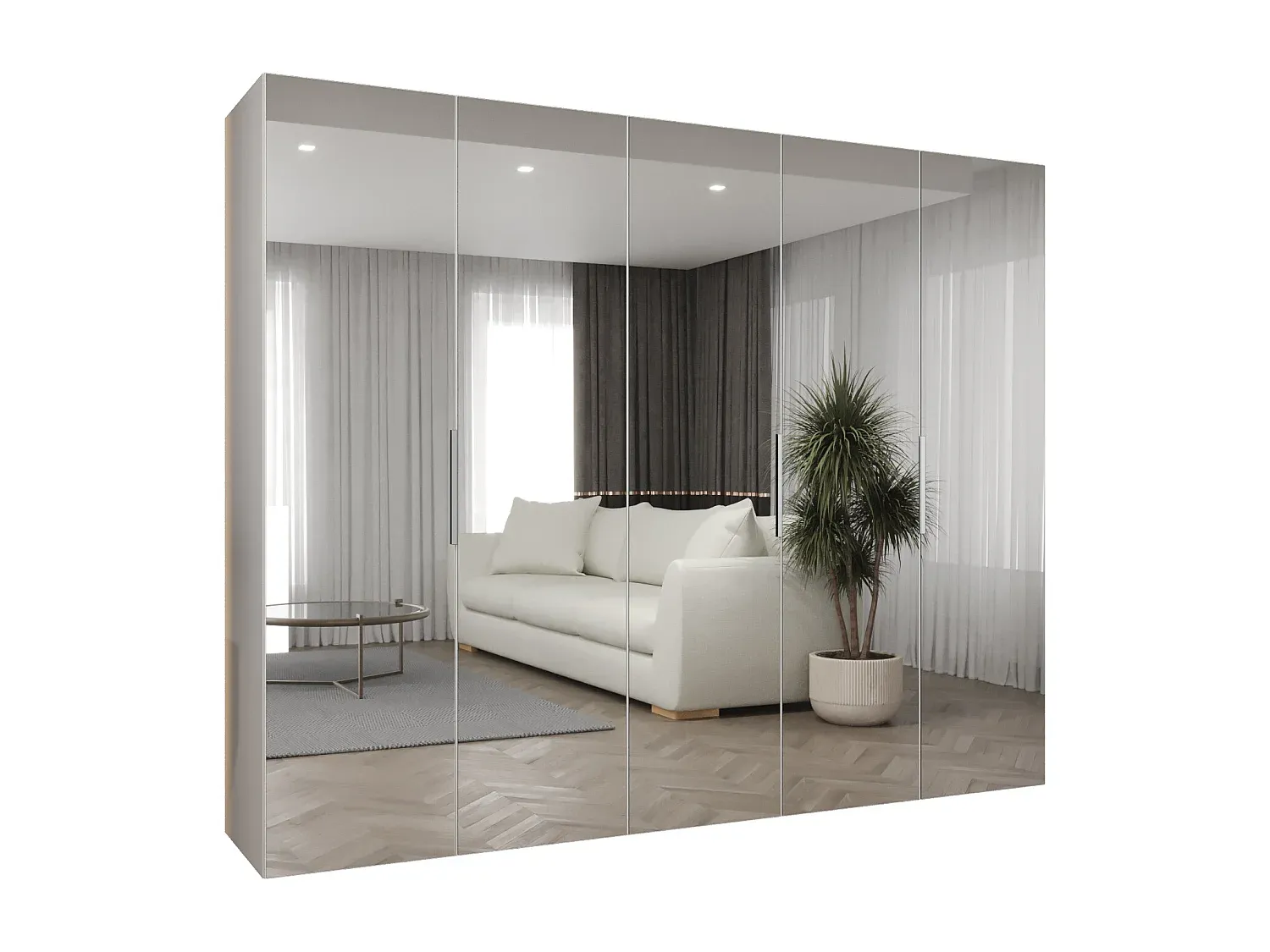 Großer Kleiderschrank mit Drehtüren in Weiß und Kaschmir-Basneoion