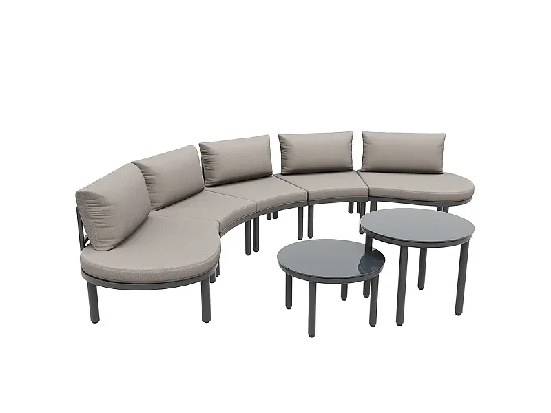 Metall-Gartenset: 5-Personen Sofa mit Kissen und höhenverstellbaren Tischen-Basneoion