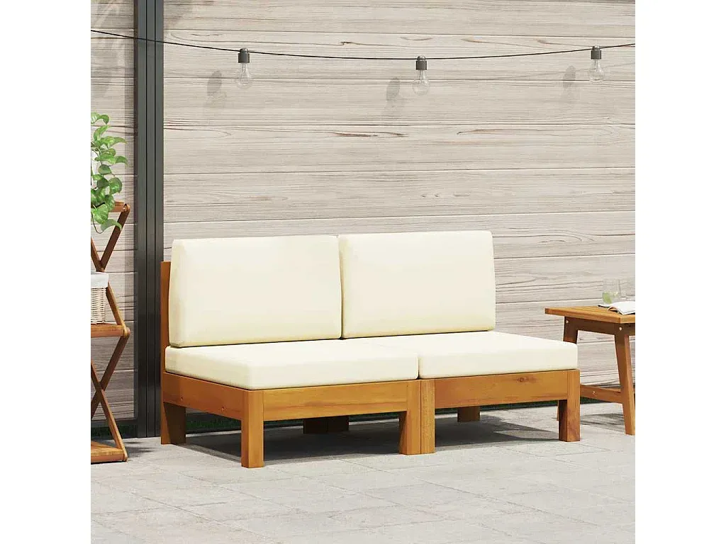 2er Set Mittelsofas mit Kissen aus Naturholz Akazie-Basneoion