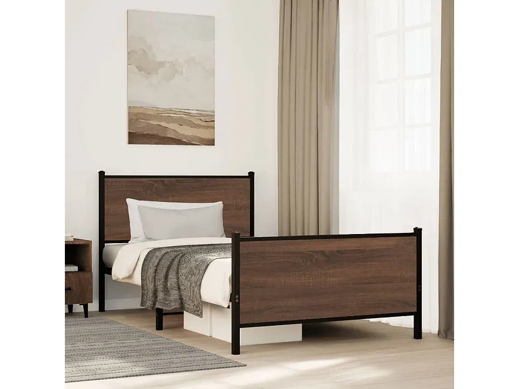Metallbett in Eichenoptik Braun 107x203 cm-Basneoion