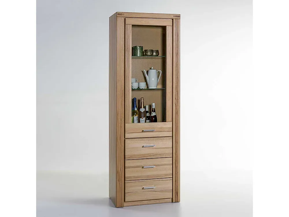 Hohe Vitrine aus Kernbuche, teilmassiv, 200 cm-Basneoion