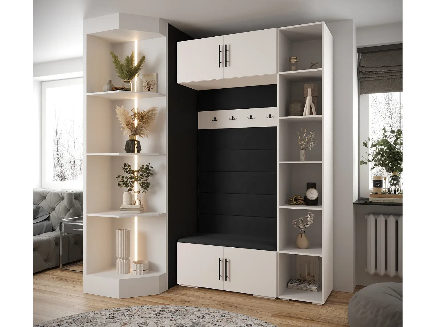 Moderne Drehtürenschrank mit Spiegel-Basneoion