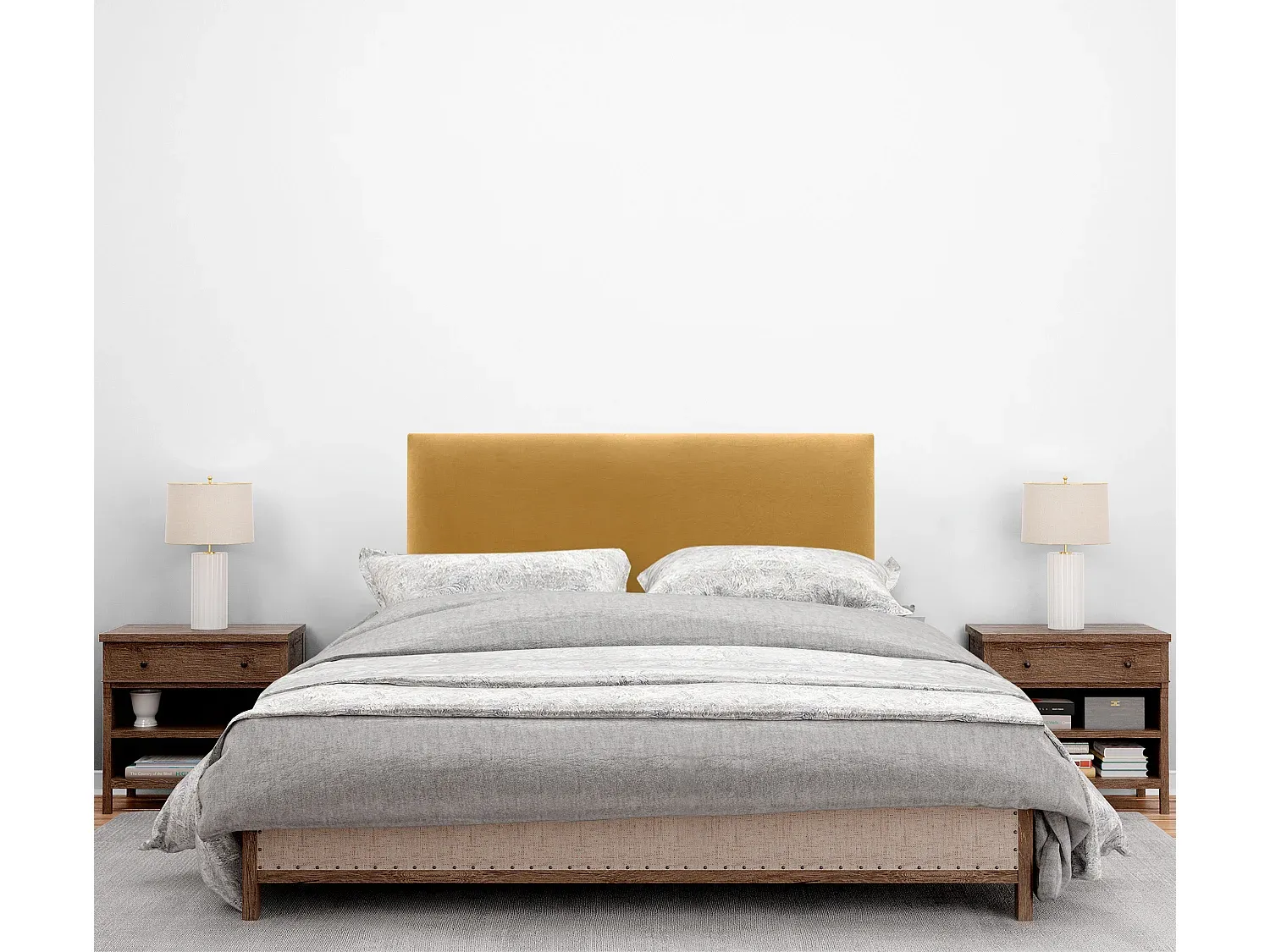 Glatte Samt-Kopfteil 90 x 105 cm mit Bettbeinen, Senf-Basneoion