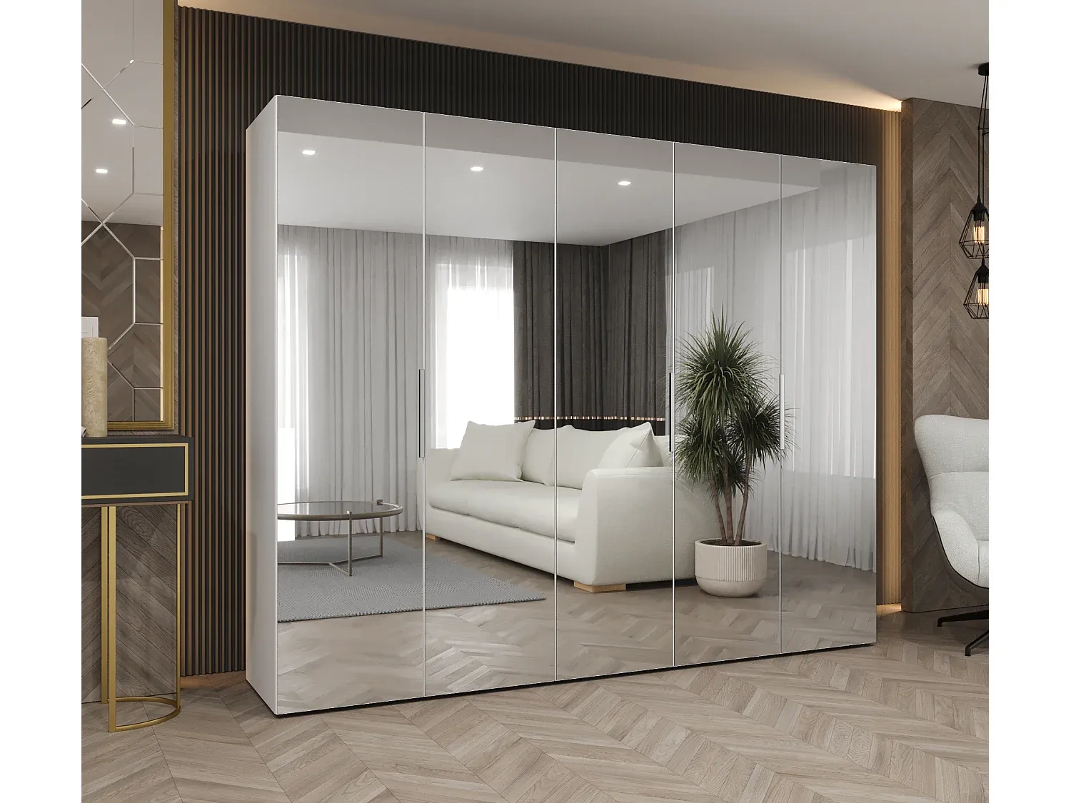 Großer Kleiderschrank mit Drehtüren in Weiß und Kaschmir-Basneoion