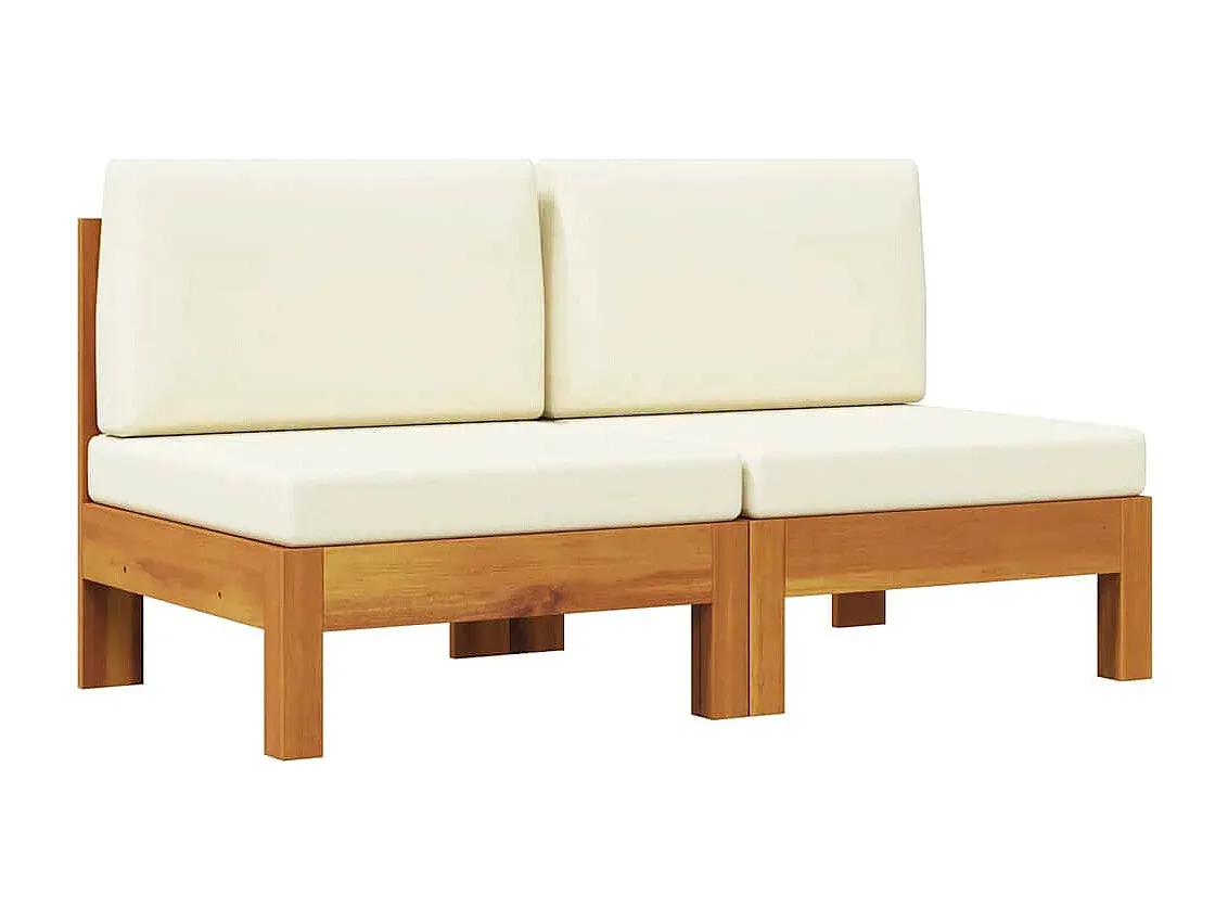 2er Set Mittelsofas mit Kissen aus Naturholz Akazie-Basneoion