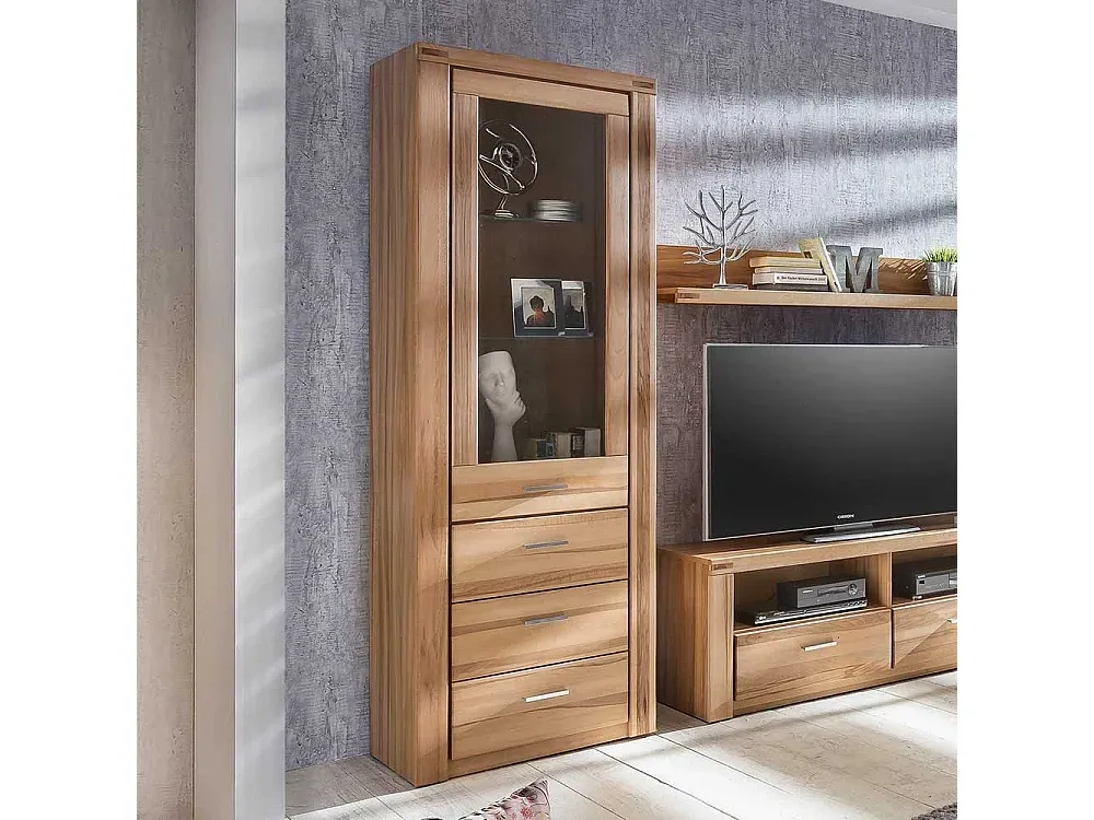 Hohe Vitrine aus Kernbuche, teilmassiv, 200 cm-Basneoion