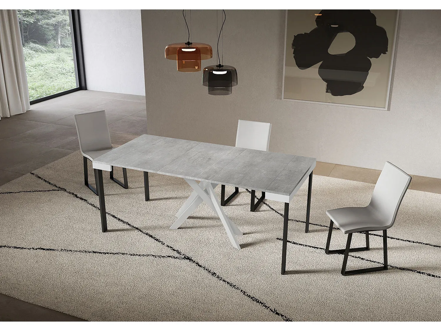 Kompakter ausziehbarer Tisch in Betonweiß, 90x40/196 cm-Basneoion