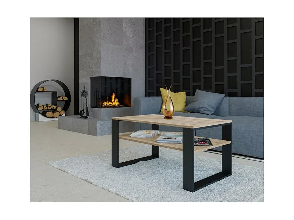 Moderner weißer Couchtisch mit Regal, rechteckige Form für Wohnzimmer oder Büro-Basneoion