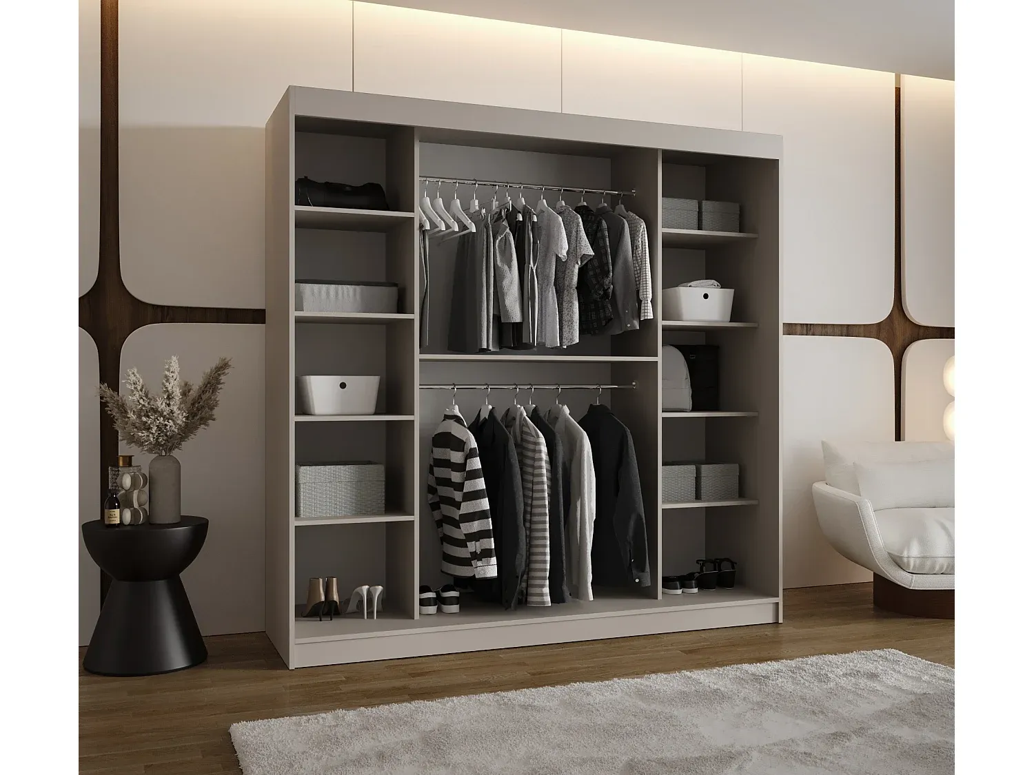 Moderner 2-türiger Kleiderschrank mit Drehtüren in Kaschmir-Basneoion