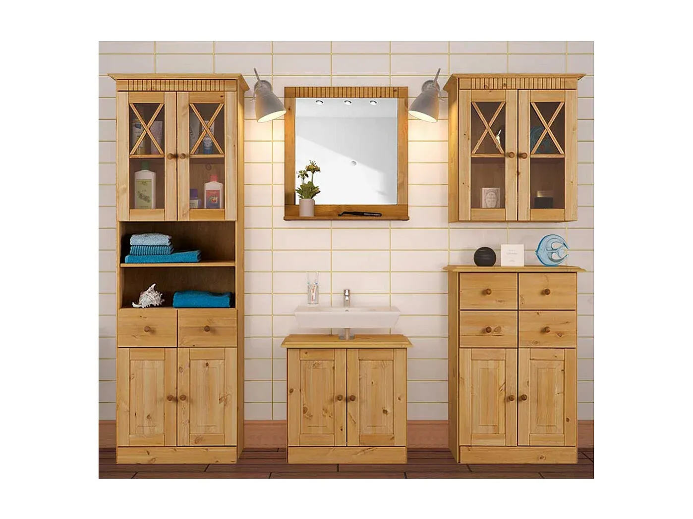 Massivholz Badezimmerkommode mit Schubladen-Basneoion