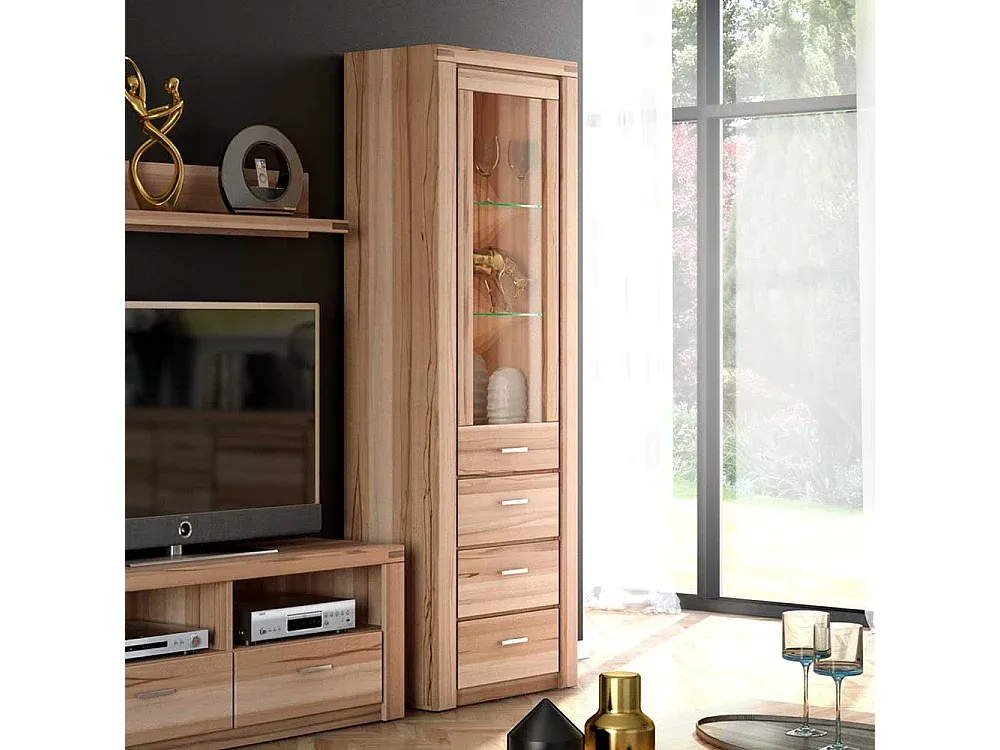 Hohe Vitrine aus Kernbuche, teilmassiv, 200 cm-Basneoion