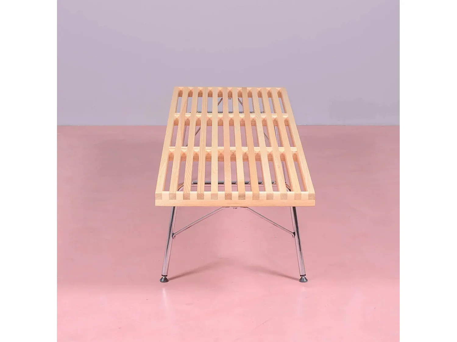 Rustikale Bank aus natürlicher Esche mit Chrombeinen-Basneoion