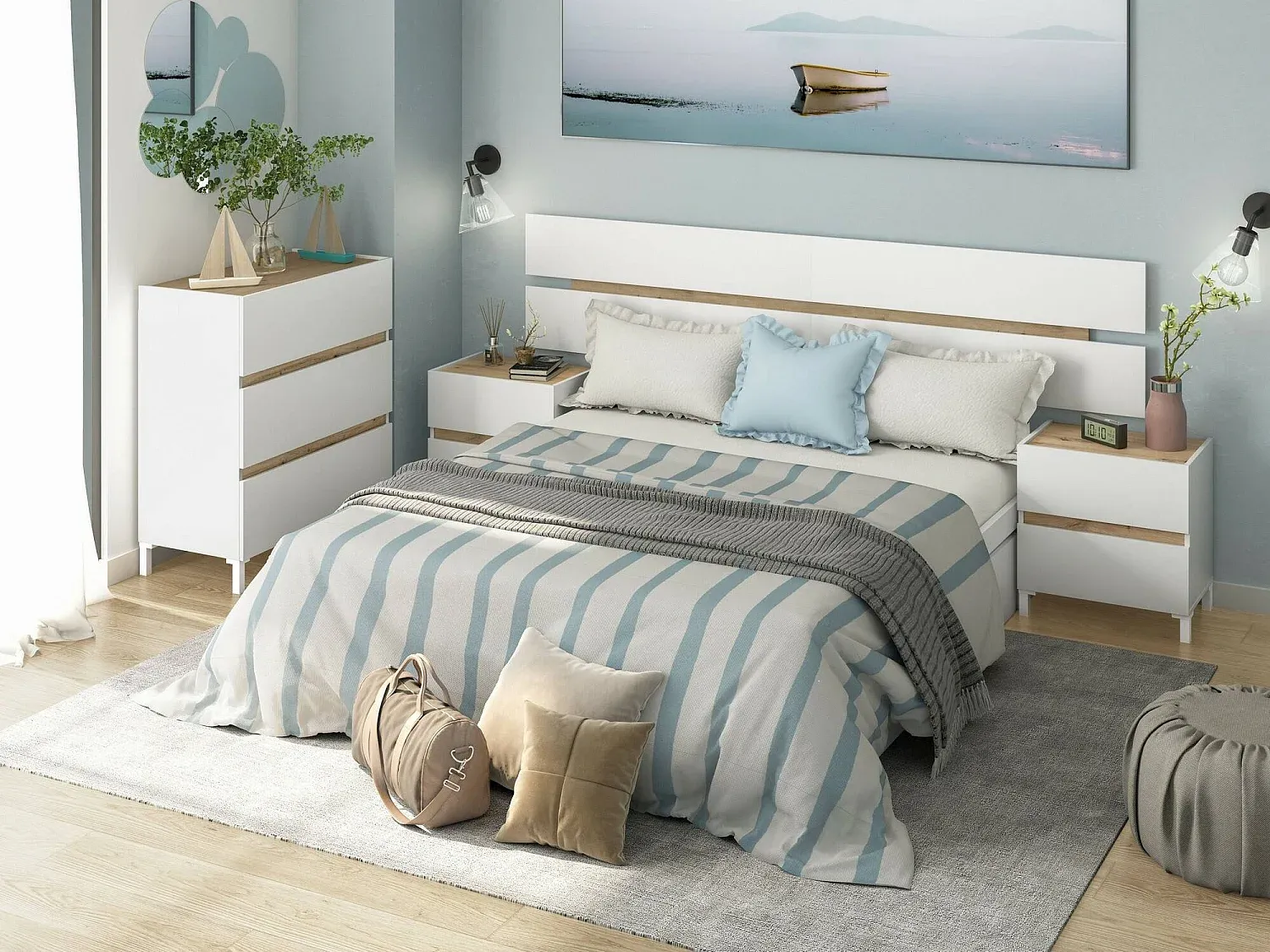 Mehrzweckkommode mit Schubladen, 79x41x91 cm, Weiß und Knoteneiche-Basneoion